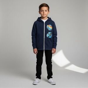 California Vintage Boys Size 10 Grey Full Zip Hoodie with Sunglasses Graphic